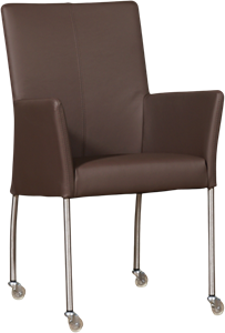 Bruine leren moderne eetkamerstoel Comfort - poot rond rvs met wiel - Toledo Leer Espresso (bruin leer)