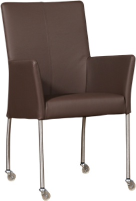Bruine leren moderne eetkamerstoel Comfort - poot rond rvs met wiel - Toledo Leer Espresso (bruin leer)