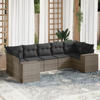 7-delige Loungeset met kussens poly rattan grijs