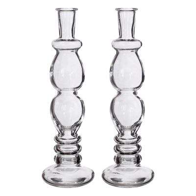 Kaarsen kandelaar Florence - 2x - transparant glas - helder - D9 x H28 cm