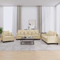3-delige Loungeset met kussens stof crèmekleurig 3-delige Loungeset met kussens stof crèmekleurig