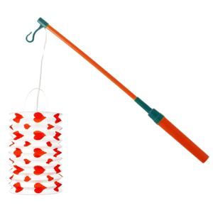 Trek lampion langwerpig - rood - H28 cm - papier - met lampionstokje - 40 cm