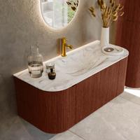 Badmeubel Mondiaz Kurve-Dlux | 110 cm cm | Meubelkleur Ruby | Wastafelkleur Glace | Solid surface | Wasbak midden spoelbak | 1 kraangat