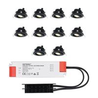 Set van 10 Sienna LED Mini Inbouwspots met trafo - 12 Volt 3 Watt 200 lumen - Kantelbaar - Plat 58mm - 2700K - IP44 waterdicht - Zwart