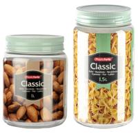 Voordeelset 8x kunststof keuken voorraadpotten - weckpotten - 1.0 en 1.5 liter - mintgroen deksel