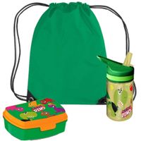 Crazy Dino lunchbox set voor kinderen - 3-delig - groen - kunststof - incl. gymtas/schooltas - thumbnail