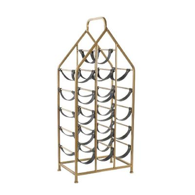 Modern stijlvol Wijnrek voor 16 flessen - goud/zwart - metaal - 37 x 82 cm