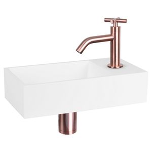 Differnz Solid fonteinset solid surface met gebogen kraan met kruishandgreep rood koper 36 x 18,5 x 9 cm, wit