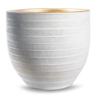 Plantenpot/bloempot Beau - wit/goud - keramiek - D35 x H32 cm