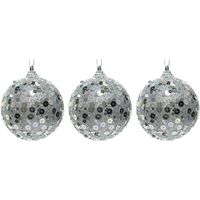 3x Kerstballen zilveren glitters 8 cm met pailletten kunststof kerstboom versiering/decoratie   - - thumbnail