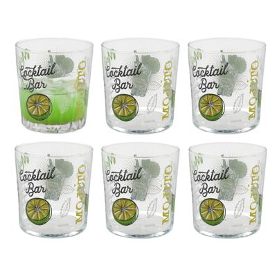 Gerimport Mojito cocktailglazen - 6x - gedecoreerd glas - met teksten - 360 ml