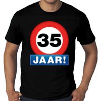 Grote maten stopbord / verkeersbord 35 jaar verjaardag t-shirt zwart voor heren - thumbnail