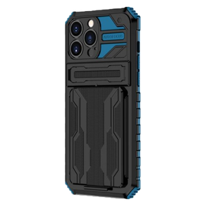 Samsung Galaxy S22 Ultra hoesje - Backcover - Rugged Armor - Kickstand - Extra valbescherming - TPU - Zwart/Blauw