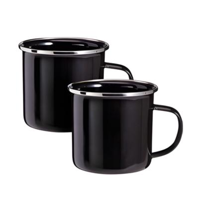 Redcliffs Drinkmokken - 2x stuks - zwart - 350 ml - emaille - kamperen/outdoor - mokken/bekers
