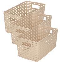 4x stuks rotan gevlochten opbergmand/opbergbox kunststof - Taupe - 15 x 28 x 13 cm