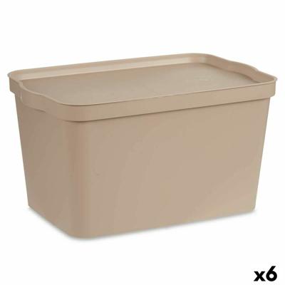 Opbergbak met Deksel Beige Plastic 24 L 29,3 x 24,5 x 45 cm (6 Stuks)