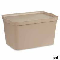 Opbergbak met Deksel Beige Plastic 24 L 29,3 x 24,5 x 45 cm (6 Stuks)
