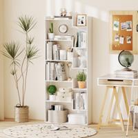 6-laags Boekenrek Houten Rek met 2 Kantelbeveiligingen Open Tentoonstellingsrek 69 x 22 x 163 cm Wit