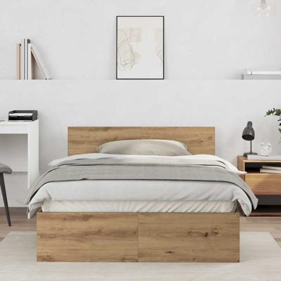 Bedframe met hoofdeinde Artisan Eiken 120 x 190 cm Bewerkt hout