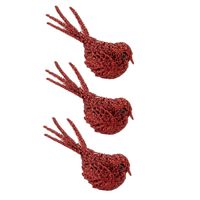 6x stuks decoratie vogels op clip glitter rood 16 cm