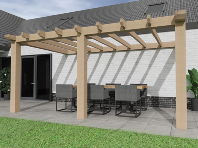 Aanbouw Veranda Douglas 3500mm diep - 200mm balken - fijn bezaagd