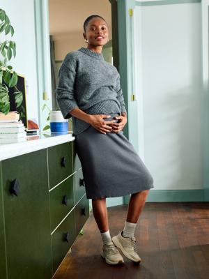 Nauwsluitende halflange rok voor zwangere vrouwen van geribbelde tricot antraciet