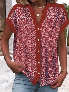 Casual Loose Floral V Neck Blouse