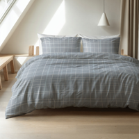 Dekbedovertrek Flanel - Seva - Tweepersoons (200x200 Cm) - Grijs & Antraciet & Meerkleurig Flanel - Strepen - Sleeptime Elegance - Dekbed-Discounter.nl