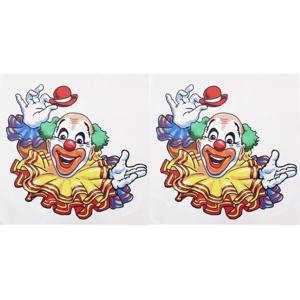 Raamsticker vrolijke clown 35 x 40 cm - 2x - Decoratiesticker - Carnaval/Circus themadecoratie