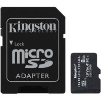 Kingston industrial microsdhc 8gb geheugenkaart (zwart, incl. sd adapter, klasse 10, uhs-i, u3, v30, a1)