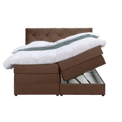 Boxspring met opbergruimte Liv geruit - bruin - 160x200 cm - Leen Bakker