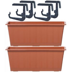 2x Kunststof Agro plantenbakken/bloembakken terracotta 9 liter met ophangbeugels