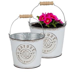 Plantenpot/bloempot emmer voor buiten - 2x - zink - ivoorwit - D17 x H14 cm