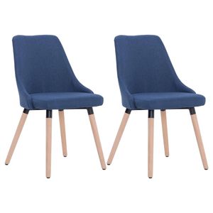 The Living Store Eetstoelen Set - 43 x 43 x 83 cm - Blauwe stof - Massief houten poten