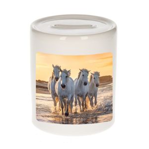 Dieren foto spaarpot wit paarden 9 cm - paarden spaarpotten jongens en meisjes