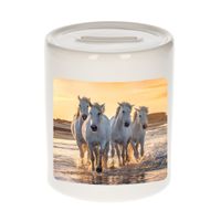 Dieren foto spaarpot wit paarden 9 cm - paarden spaarpotten jongens en meisjes