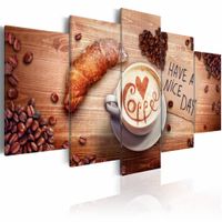Schilderij - Have a nice day! Koffie en croissant, 5 luik, bruin/wit, 2 maten, Premium print - thumbnail