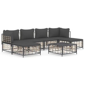 The Living Store Loungeset Antraciet - Hoekbank 72x72x66cm - Middenbank 72x70x66cm - Tafel 70x70x34cm - Voetenbankje