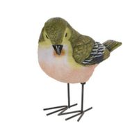 Decoratie Tuinbeeld vogeltje - groenling - metaal - 10 cm - Tuinbeelden - thumbnail