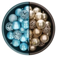 Decoris kerstballen - 74x st - champagne en ijsblauw - 6 cm -kunststof - Kerstbal