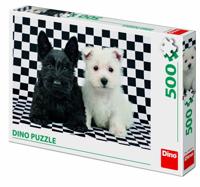 DinoToys Dino puzzel - 2 schattige puppy&apos;s in zwart wit - 500 stukjes