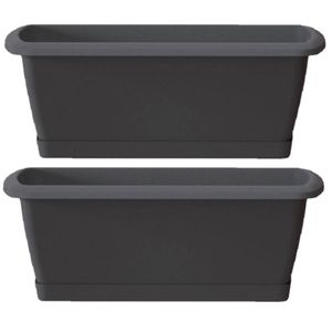 2x Respana plantenbak/bloembak antraciet 39 cm inclusief schotel - Plantenbakken