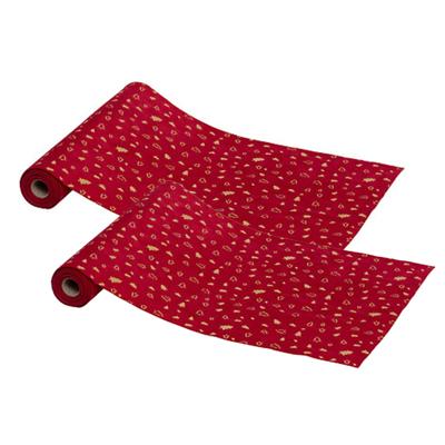 Decoratie stof/tafelloper - 2x - rood - 300 x 28 cm - polyester - tafelversiering - kerstdiner Decoratie stof/tafelloper - 2x - rood - 300 x 28 cm - polyester - tafelversiering - kerstdiner