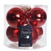 Decoris Kerstballen - glas - 6 stuks - rood - glans en mat - 8 cm - thumbnail