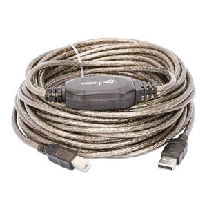 Manhattan USB-kabel USB 2.0 USB-A stekker, USB-B stekker 11.00 m Transparant 510424