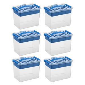 Q-line opbergbox met inzet 9L blauw - Set van 6