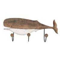 Clayre & Eef Wandkapstok 3 Haken Walvis 53x10x23 cm Bruin Wit Hout - thumbnail