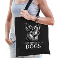 Cadeau tas voor hondenliefhebbers - zwart - Chihuahua hond - katoen - 42 x 38 cm