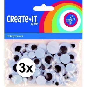 Wiebelogen/plak oogjes - wit/zwart - 225x stuks - rond - formaten mix - zelfklevend