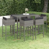 7-delige Tuinbarset met kussens poly rattan grijs
